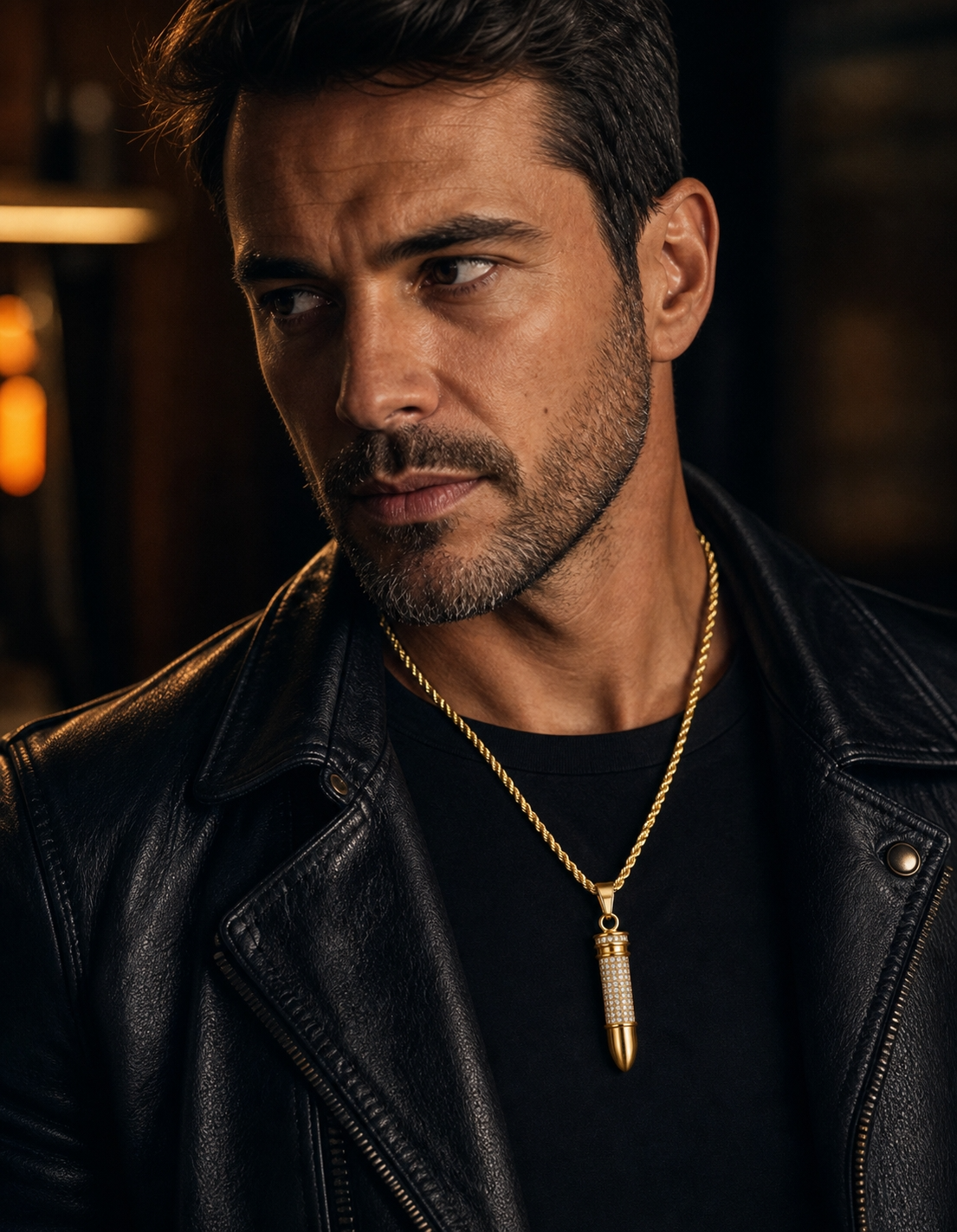Ultra Posh Bullet Zircon Golden Necklace | 18K PVD REAL Gold Plated- For Men| Includes: Necklace