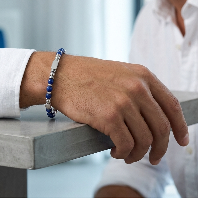 Ultra Rich Lapis Lazuli Stone Flexi Bracelet | TITANIUM Steel- For Men | Includes: Bracelet