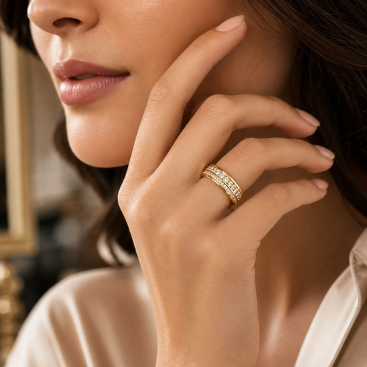 Zircon Line Titanium Steel Golden Ring | 18K Real Gold PVD Plated– For Women | Includes: Ring