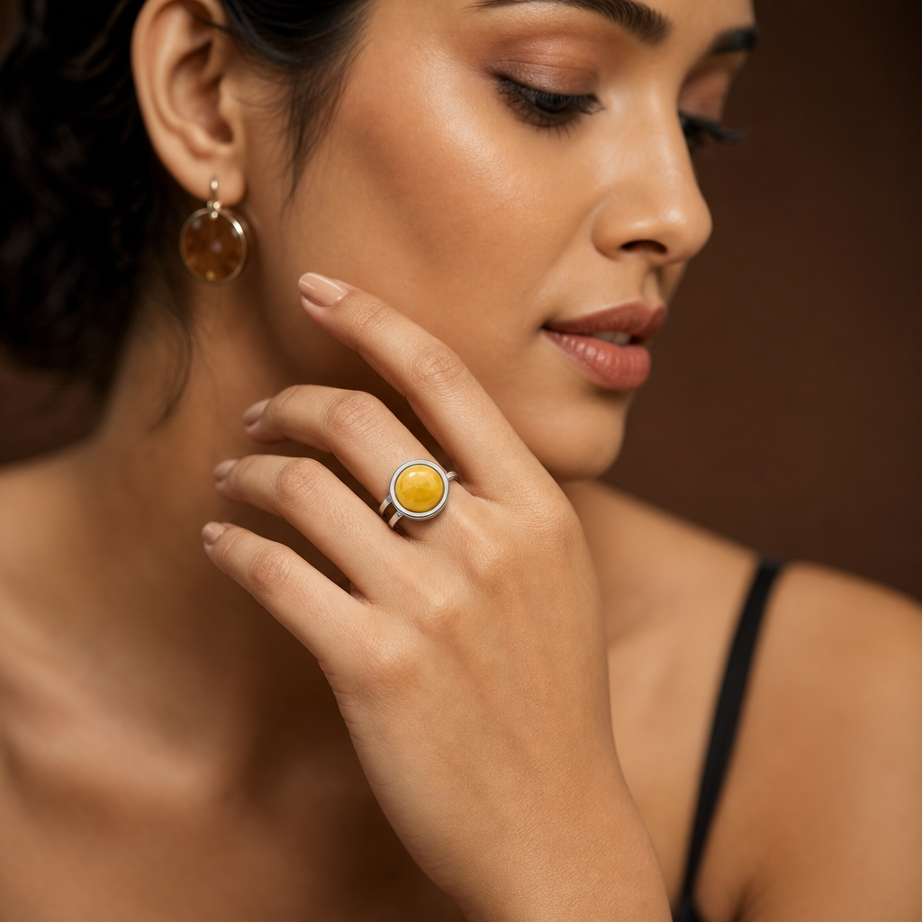 Adjustable Ring with Yellow Aventurine Stone| Silver Plated -For Women | Includes: Ring