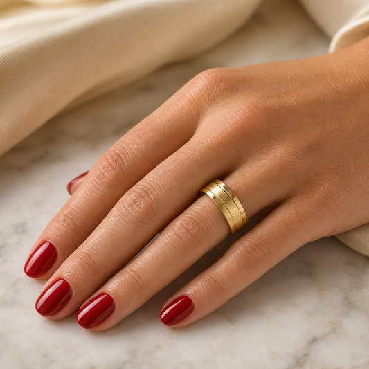 Dual Line Classic Golden Ring | 18K Real Gold PVD Plated– For Women | Includes: Ring