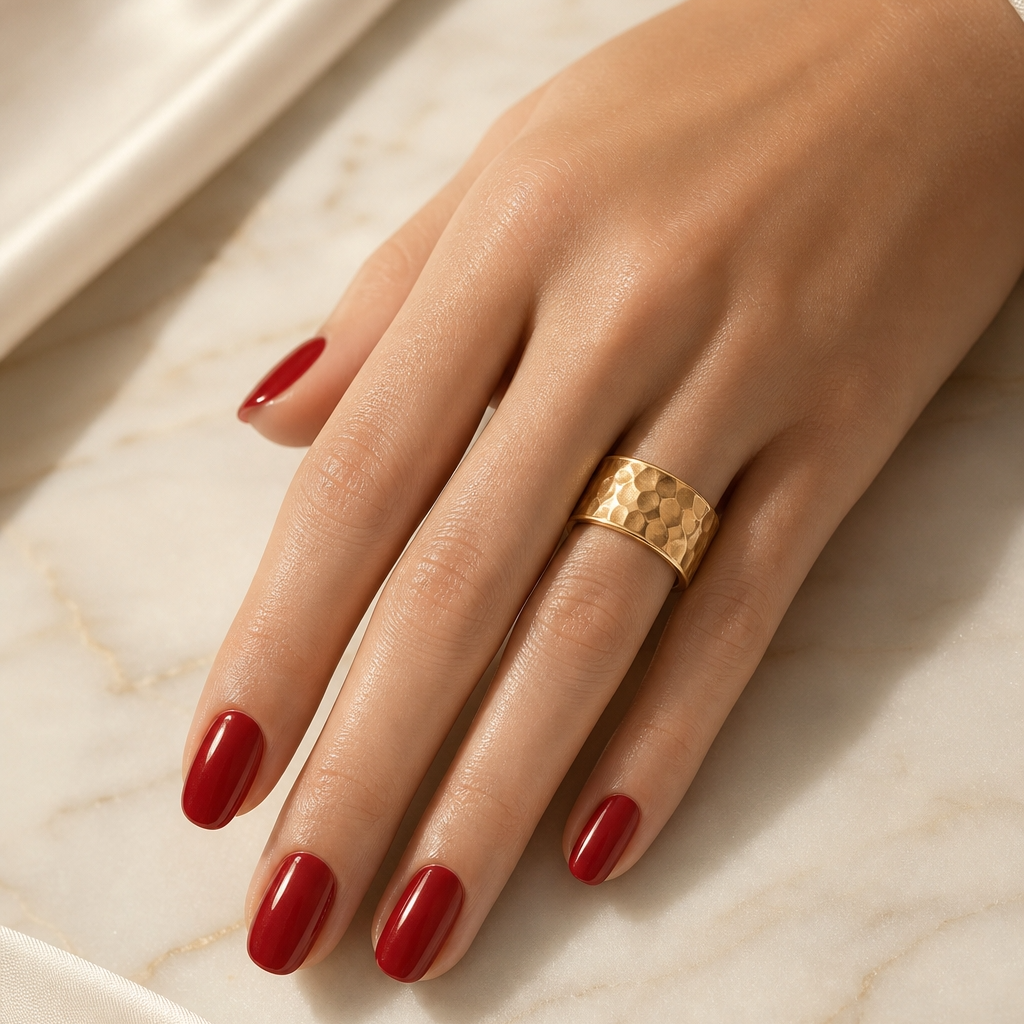Hammered Titanium Steel Golden Ring | 18K Real Gold PVD Plated– For Women | Includes: Ring