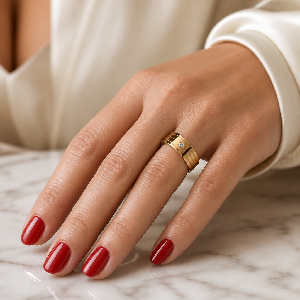 Solitire Mini Zircon Titanium Steel Golden Ring | 18K Real Gold PVD Plated– For Women | Includes: Ring