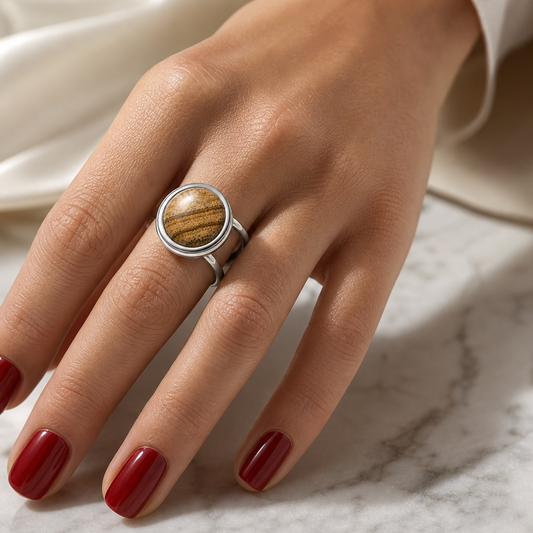 Grounding Adjustable Ring | Picture Jasper -For Women | Includes: Ring