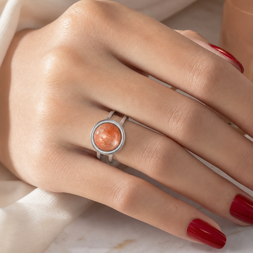 Adjustable Ring with Sunstone | Silver Plated -For Women | Includes: Ring