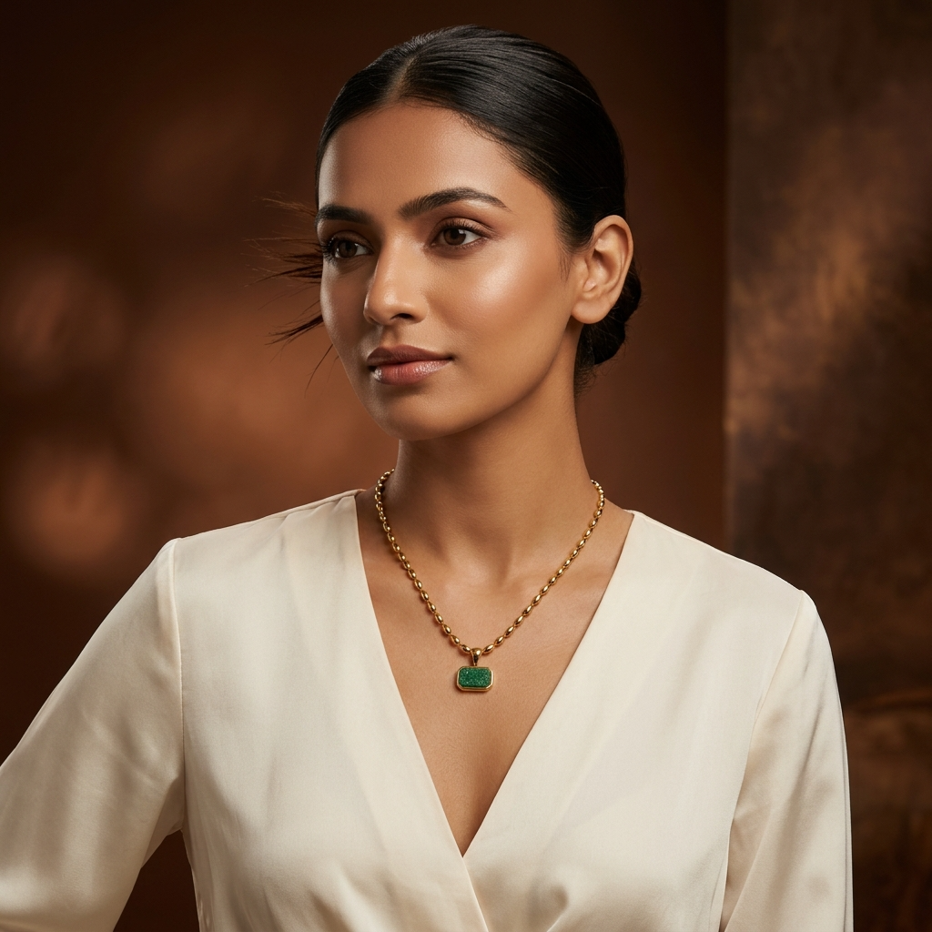 Verdant Deep Green RECTANGLE Necklace | Gold-Tone - For Women | Includes: Necklace