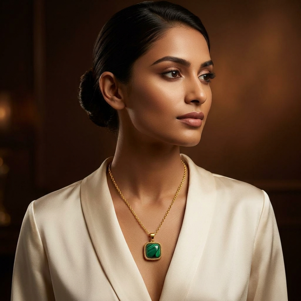 Forest Striped Green CUSHION Necklace | Gold-Tone - For Women | Includes: Necklace