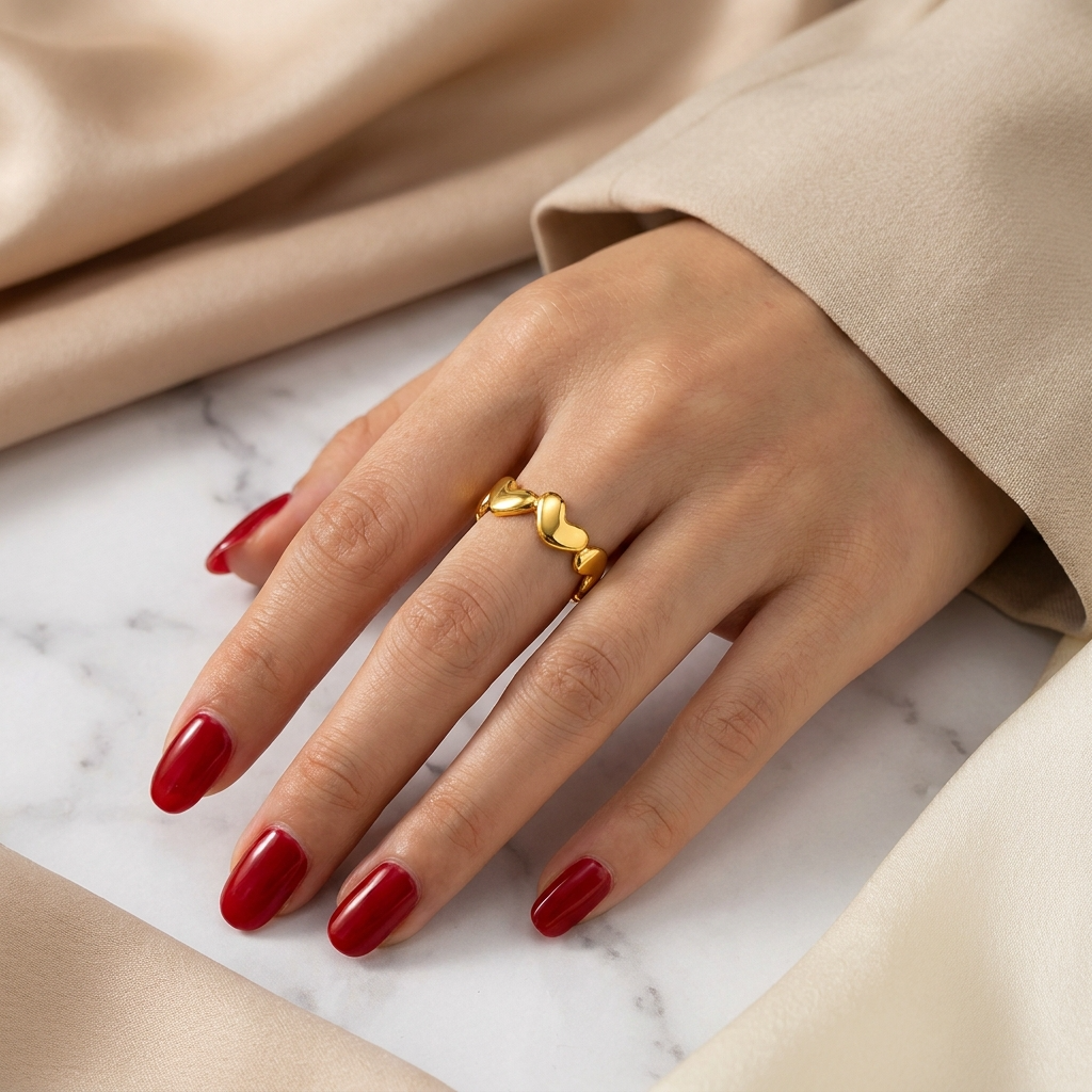 Multi-Heart Solid Flexi Size Ring | 18K PVD Gold Plated- For Women | Includes: Ring