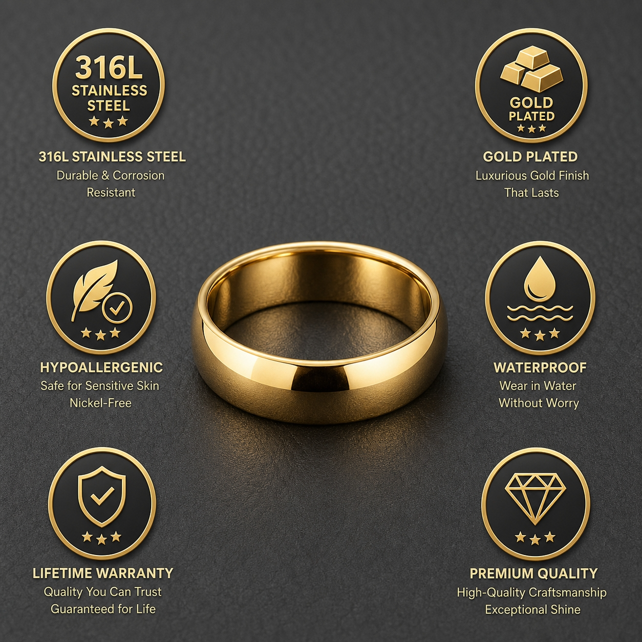 Everyday Ring with REAL GOLD Wide Finish | 18K PVD Gold Plated– For Women l Includes: Ring