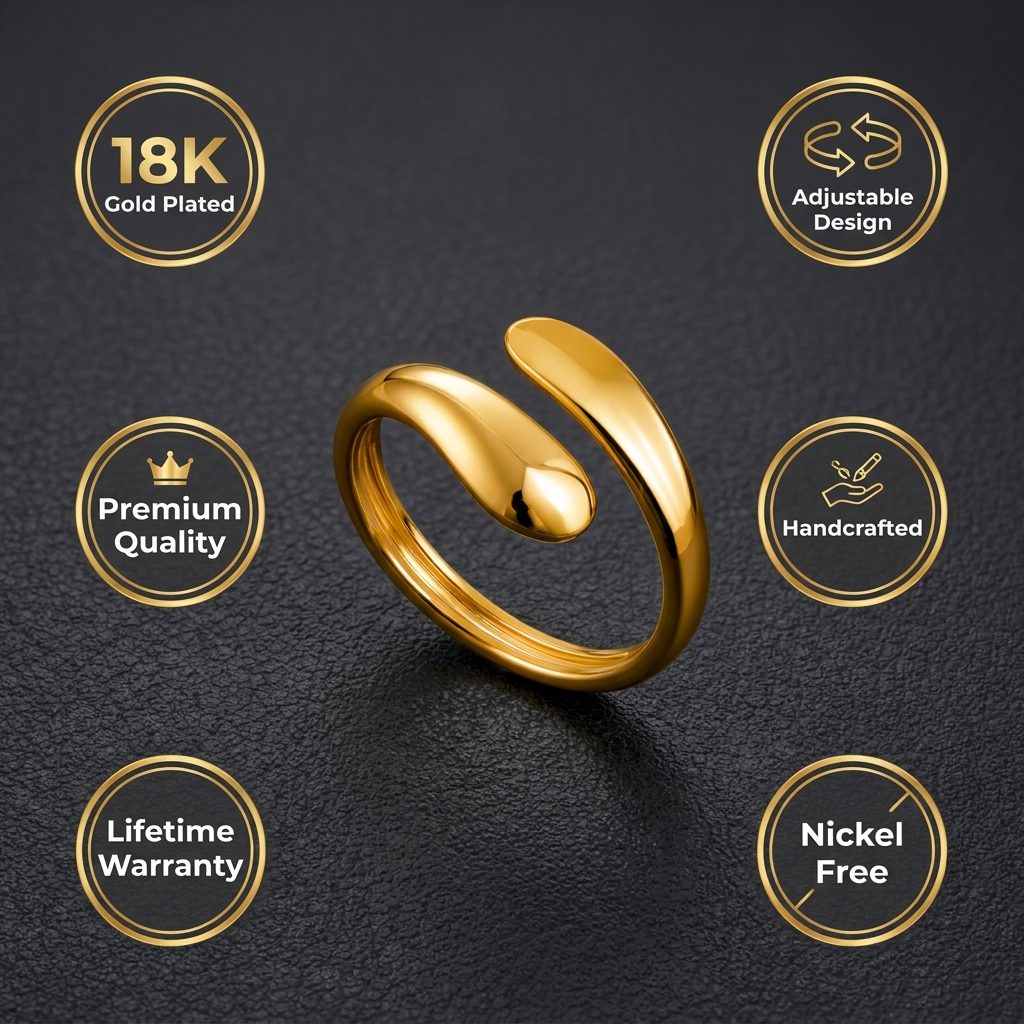 Trendy Embrace Flexi Size Ring | 18K PVD Gold Plated- For Women | Includes: Ring