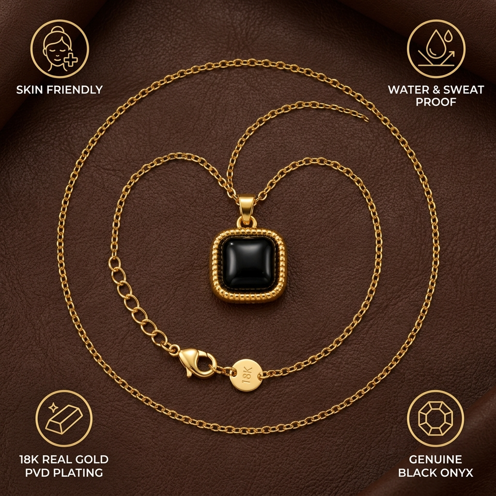 Noir Black CUSHION Necklace | Gold-Tone - For Women | Includes: Necklace