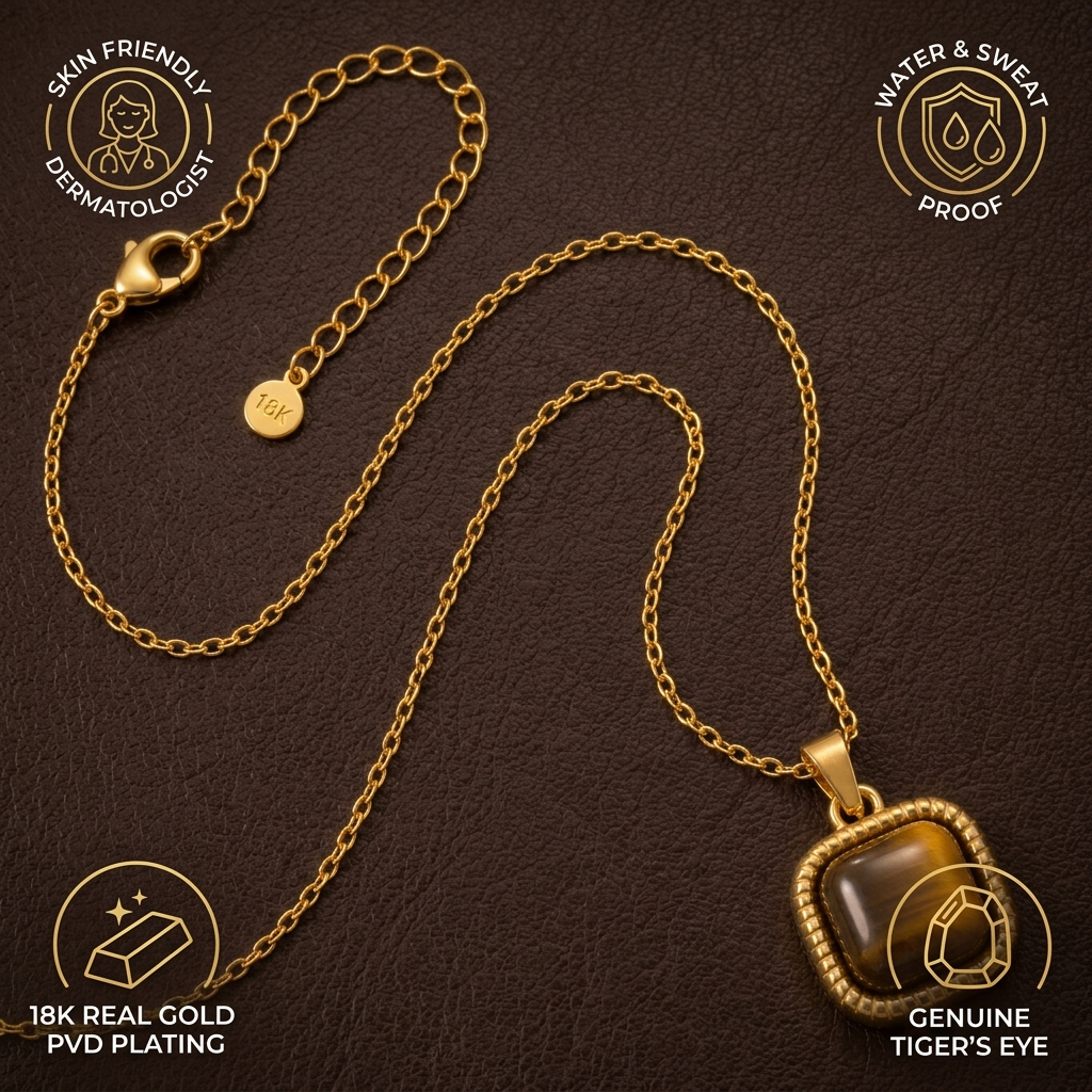 Amberlight Banded Brown CUSHION Necklace | Gold-Tone - For Women | Includes: Necklace