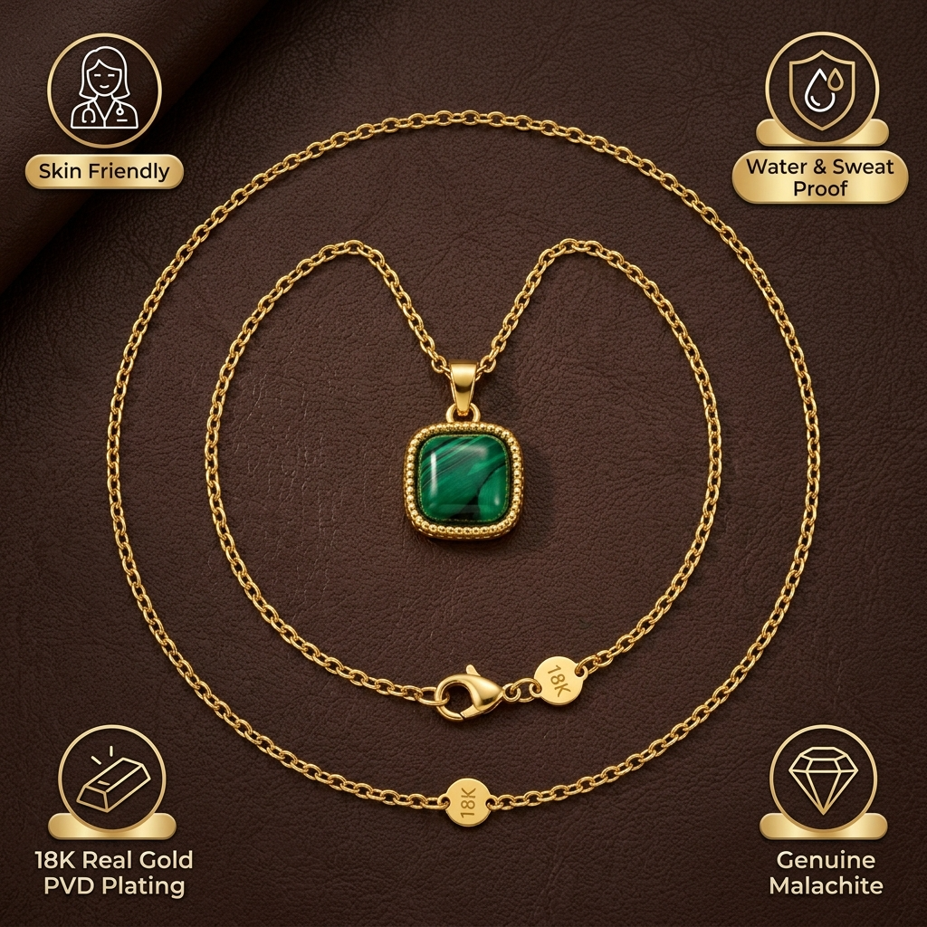 Forest Striped Green CUSHION Necklace | Gold-Tone - For Women | Includes: Necklace