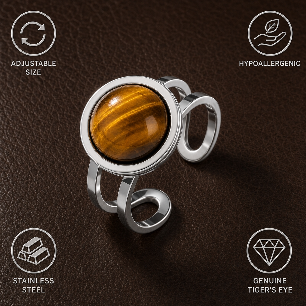 Adjustable Ring with Tiger Eye Stone| Silver Plated -For Women | Includes: Ring