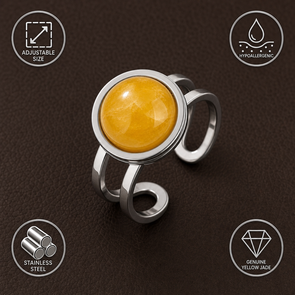 Adjustable Ring with Yellow Aventurine Stone| Silver Plated -For Women | Includes: Ring