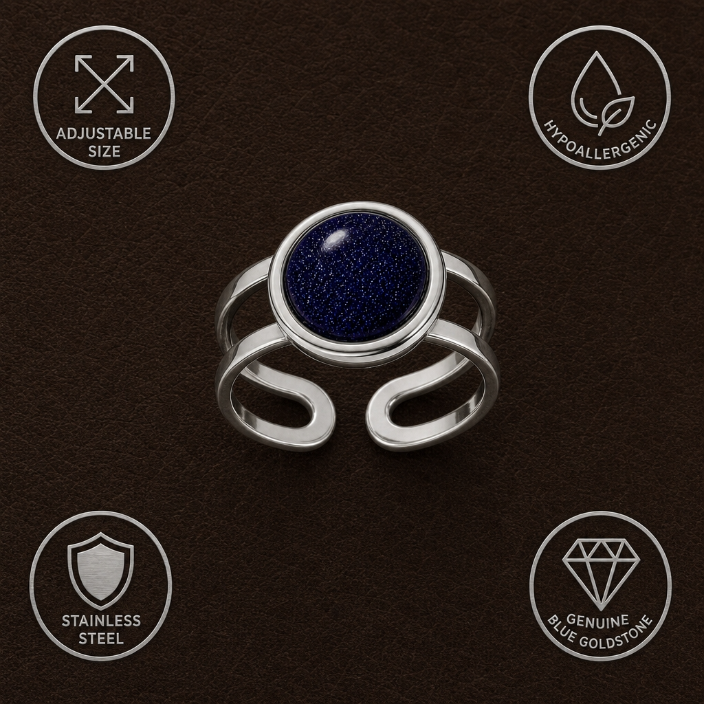 Adjustable Ring with Sparkly Black Bead Stone| Silver Plated -For Women | Includes: Ring