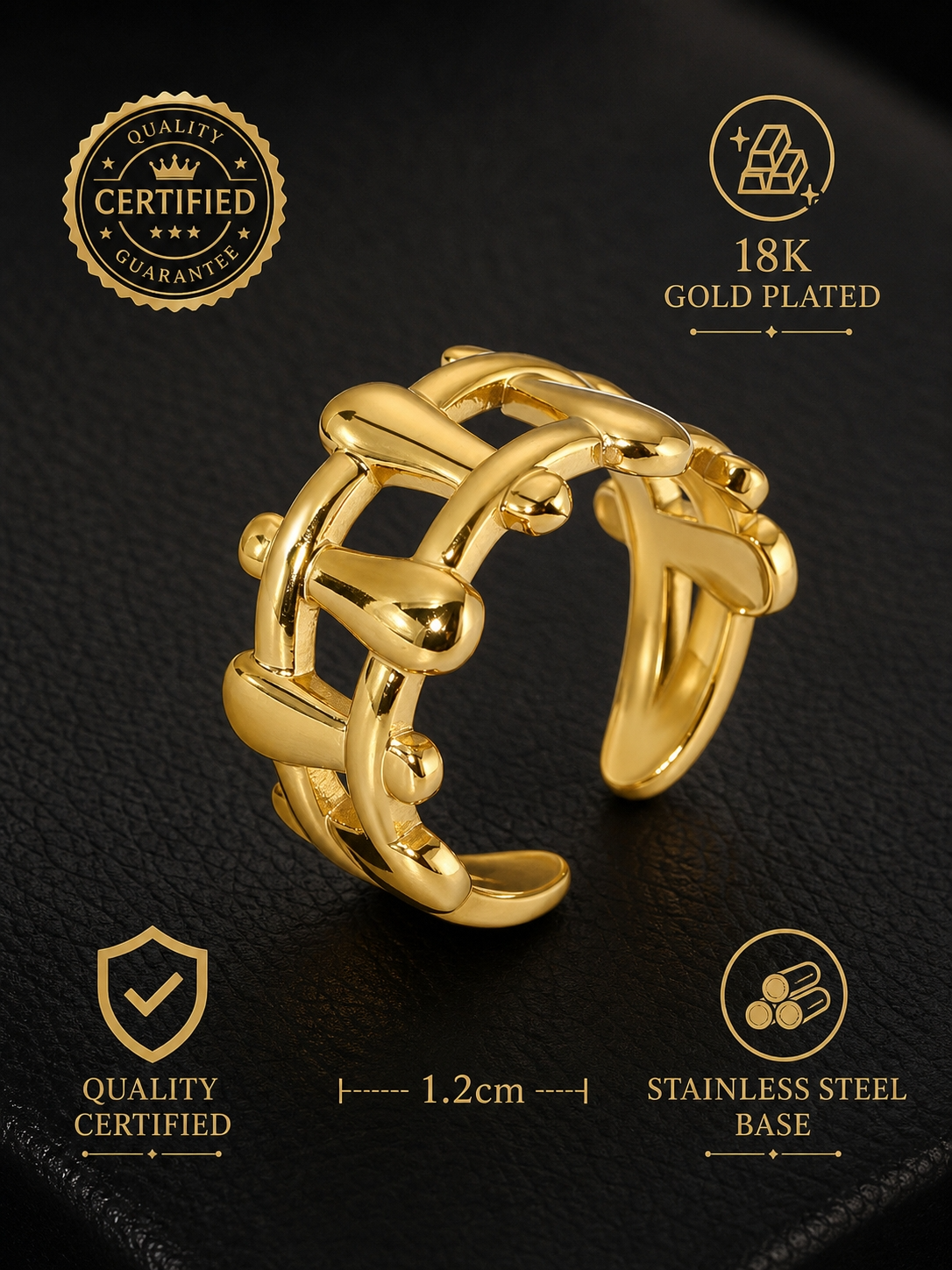 Criss Cross Bamboo Golden Flexi Size Ring | 18K PVD Gold Plated- For Women | Includes: Ring