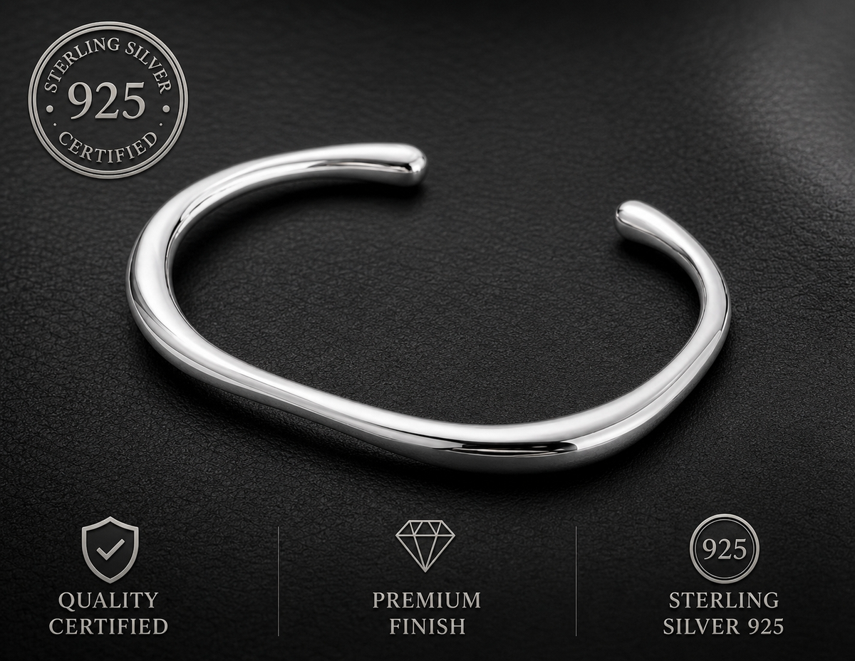 Minimal POLISHED OPEN CUFF Bracelet | Silver-Tone - For Women | Includes: Bracelet