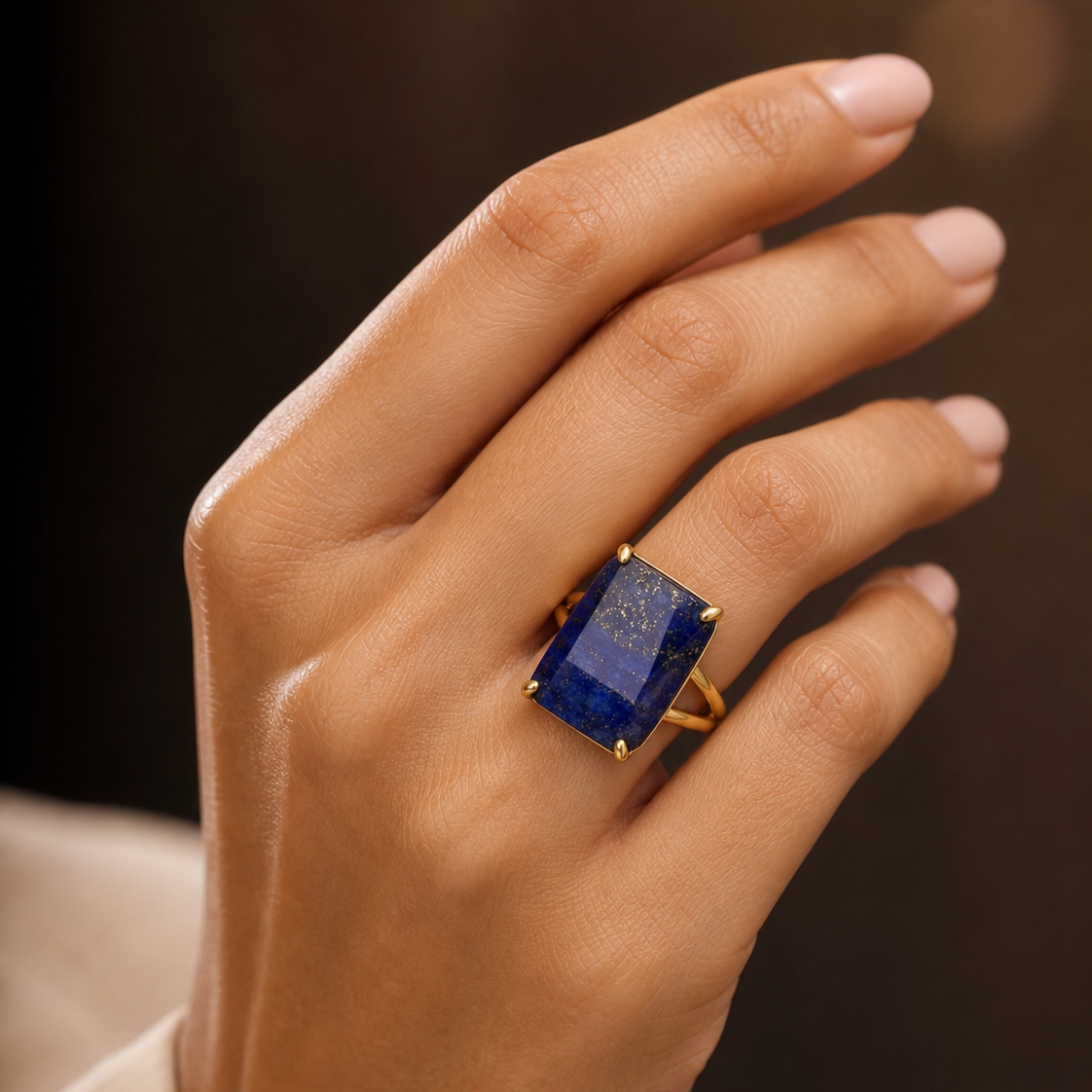 BOLD Natural Lapis Stone Golden Flexi Size Ring | 18K Real Gold PVD Plated– For Women | Includes: Ring