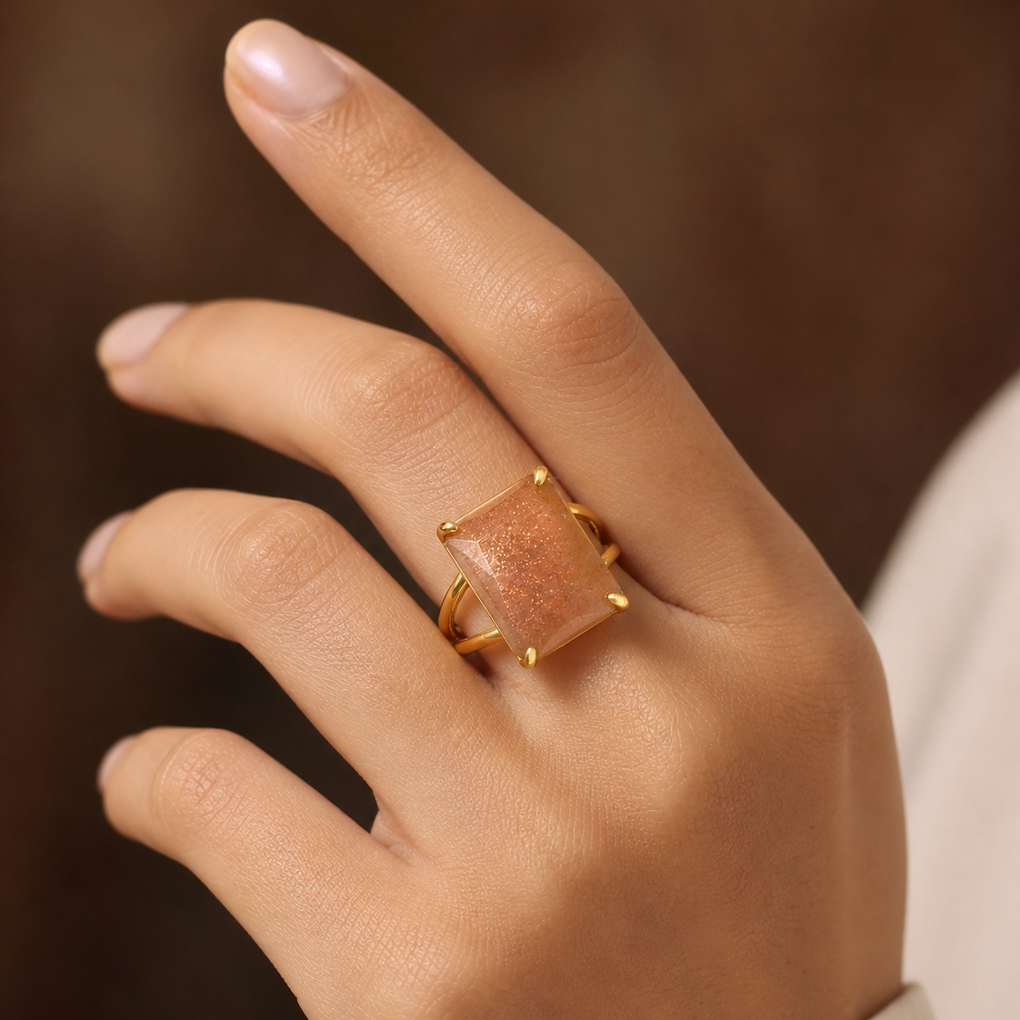BOLD Natural Berry Quartz Golden Flexi Size Ring | 18K Real Gold PVD Plated– For Women | Includes: Ring