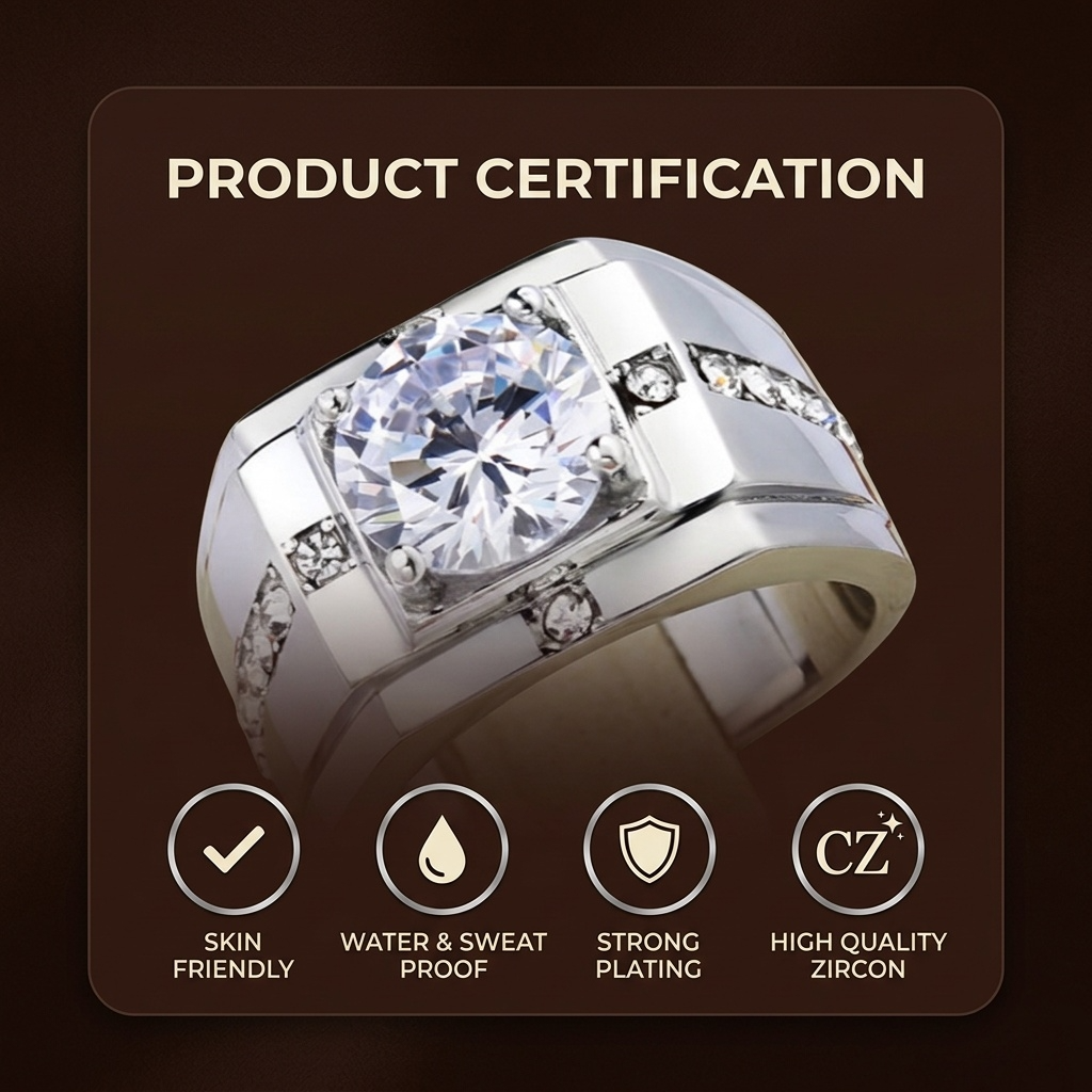 Regular Classic Silverish Solitire Clear Zircon Ring | PVD Plated– For Men | Includes: Ring