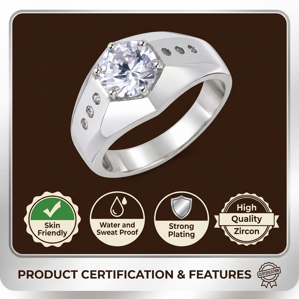 Squared Silverish Solitire Clear Zircon Ring | PVD Plated– For Men | Includes: Ring