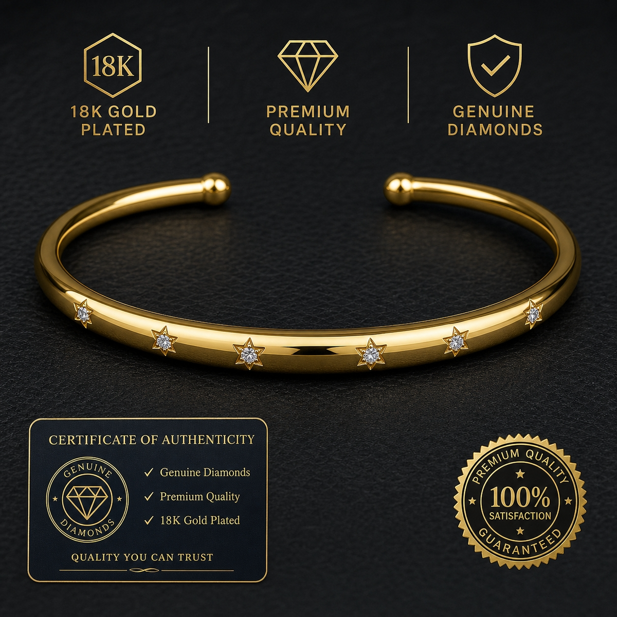 Starlight STAR-SET OPEN CUFF Bracelet | Gold-Tone - For Women | Includes: Bracelet