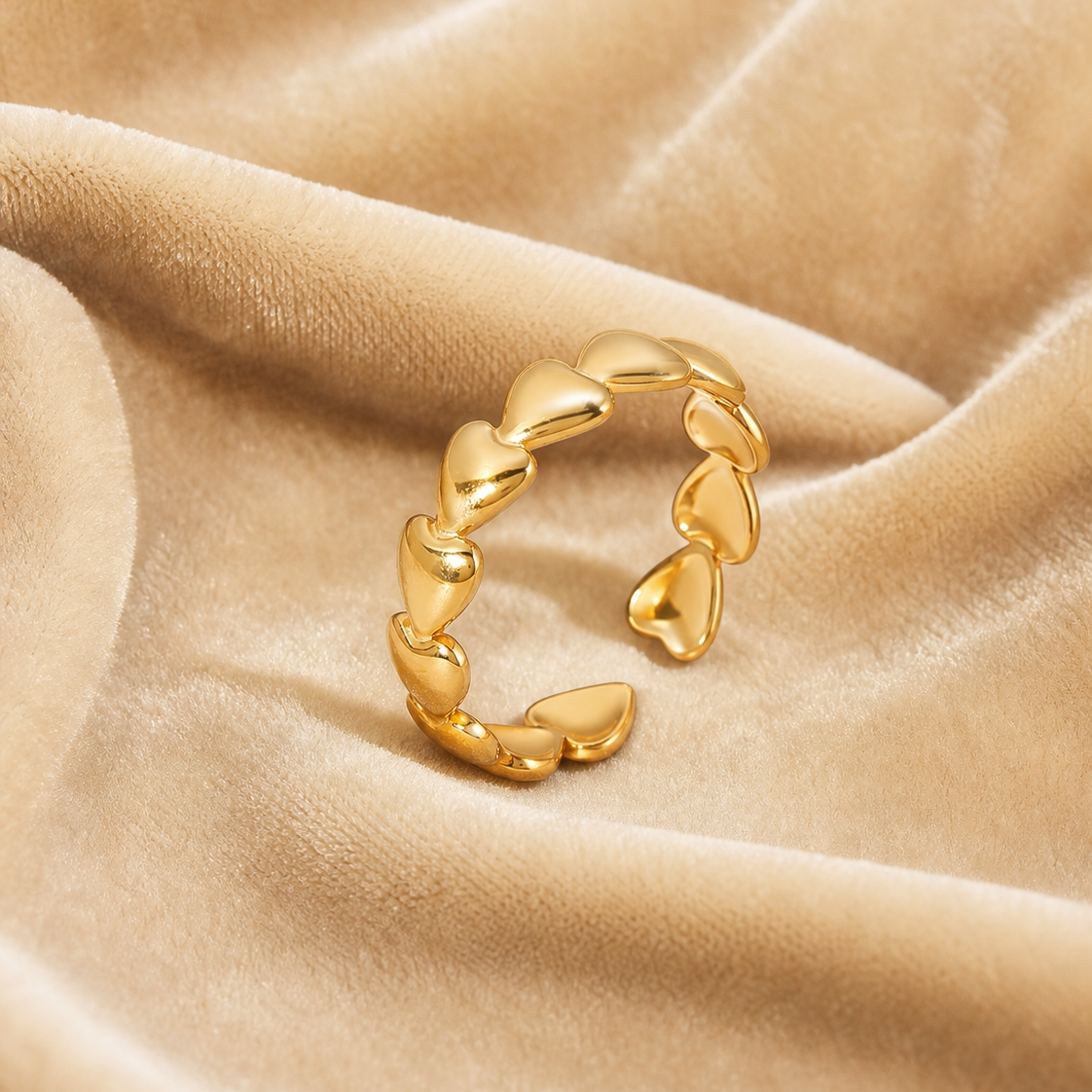 Heart Chain Golden Flexi Size Ring | 18K PVD Gold Plated- For Women | Includes: Ring