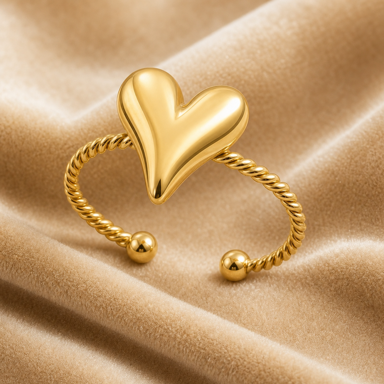 Golden Heart-Rope Flexi Size Ring | 18K PVD Gold Plated- For Women | Includes: Ring