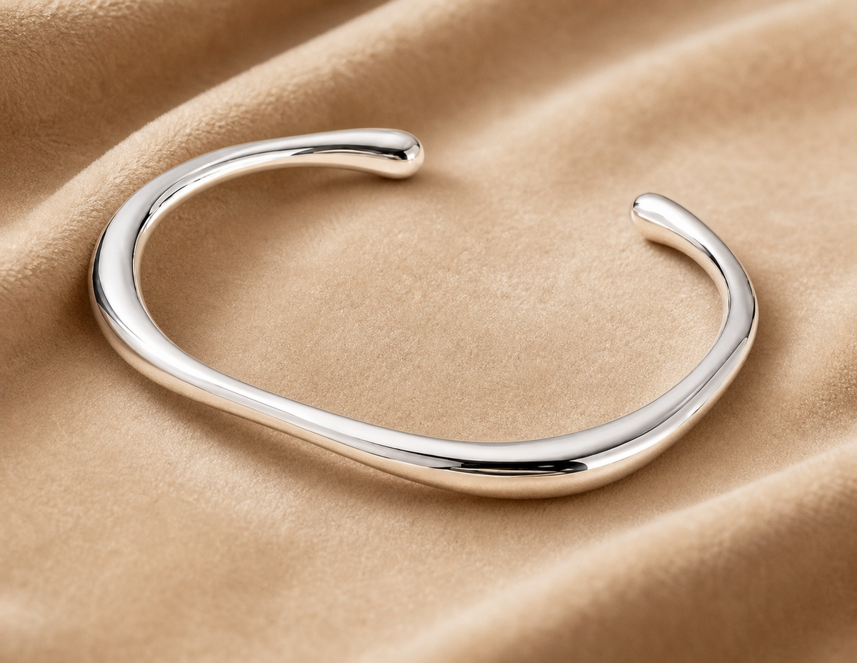 Minimal POLISHED OPEN CUFF Bracelet | Silver-Tone - For Women | Includes: Bracelet