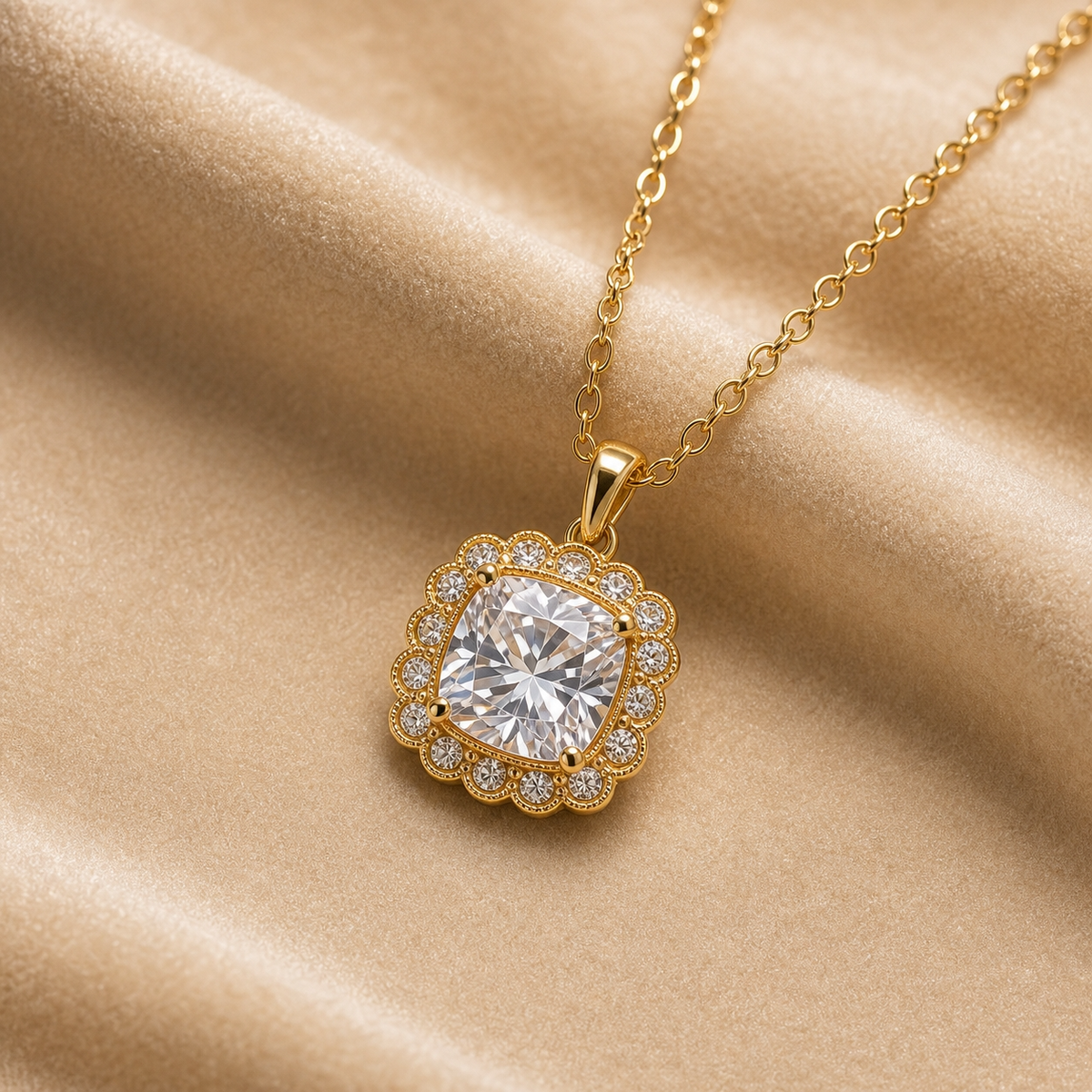 Heirloom Clear CUSHION HALO Necklace | Gold-Tone - For Women | Includes: Necklace