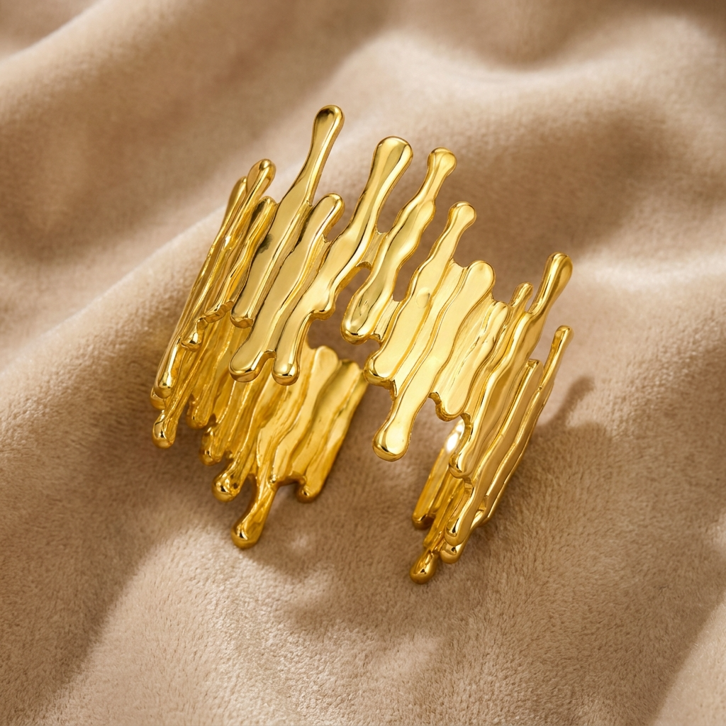 Drip Line Organic Zig-Zag Flexi Size Ring | 18K PVD Gold Plated- For Women | Includes: Ring