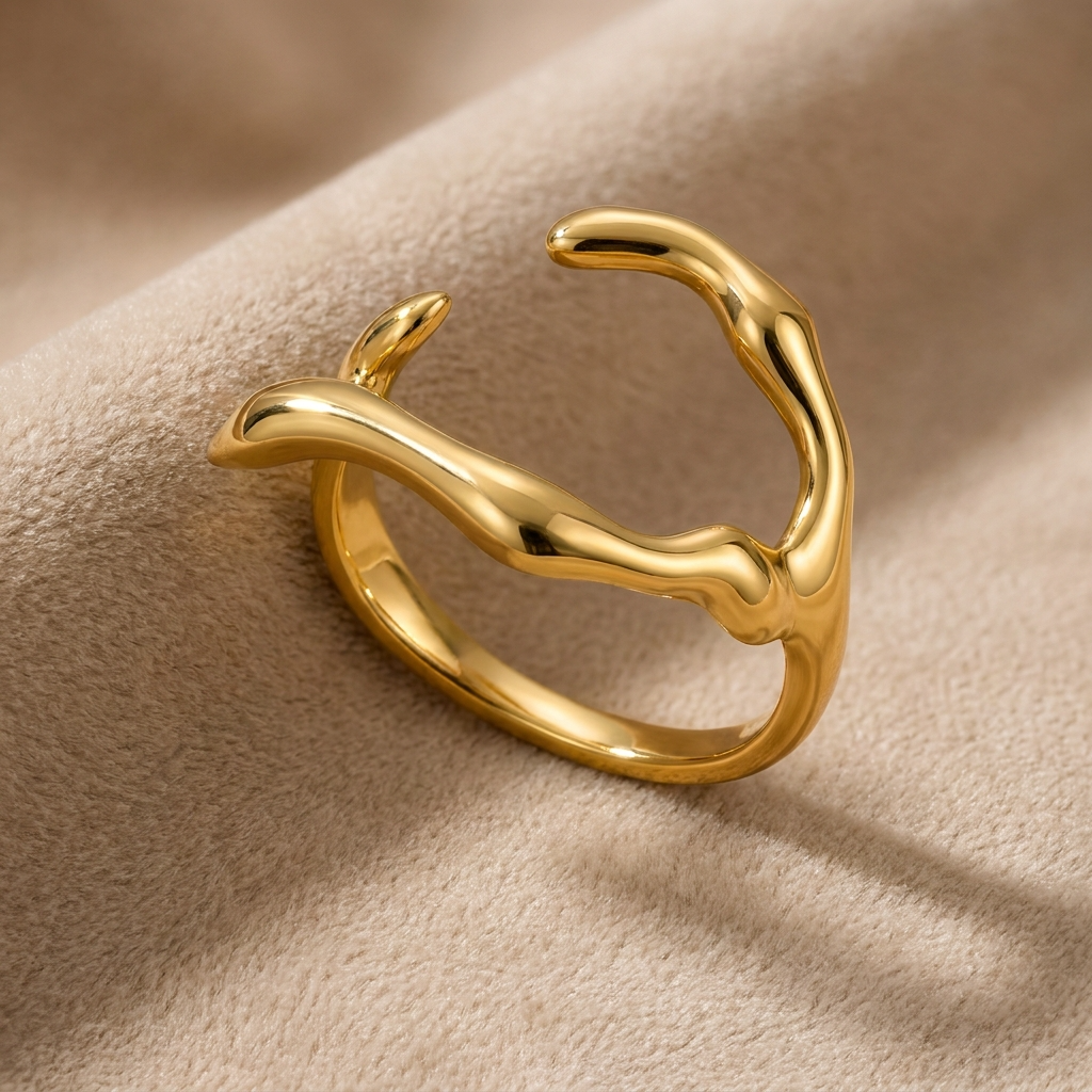 Ultra Edge Organic Branch Flexi Size Ring | 18K PVD Gold Plated- For Women | Includes: Ring
