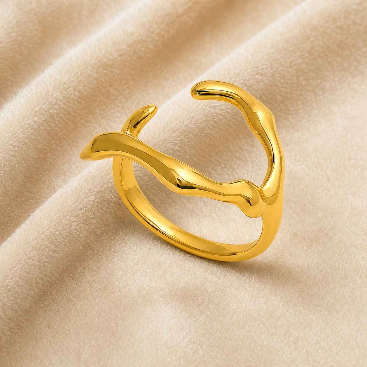 Ultra Edge Organic Branch Flexi Size Ring | 18K PVD Gold Plated- For Women | Includes: Ring