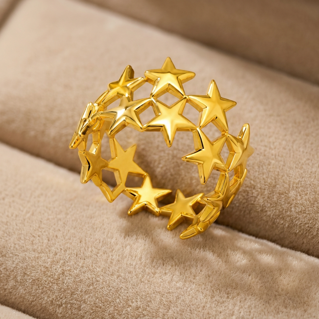 Trendy Galaxi Star Flexi Size Ring | 18K PVD Gold Plated- For Women | Includes: Ring