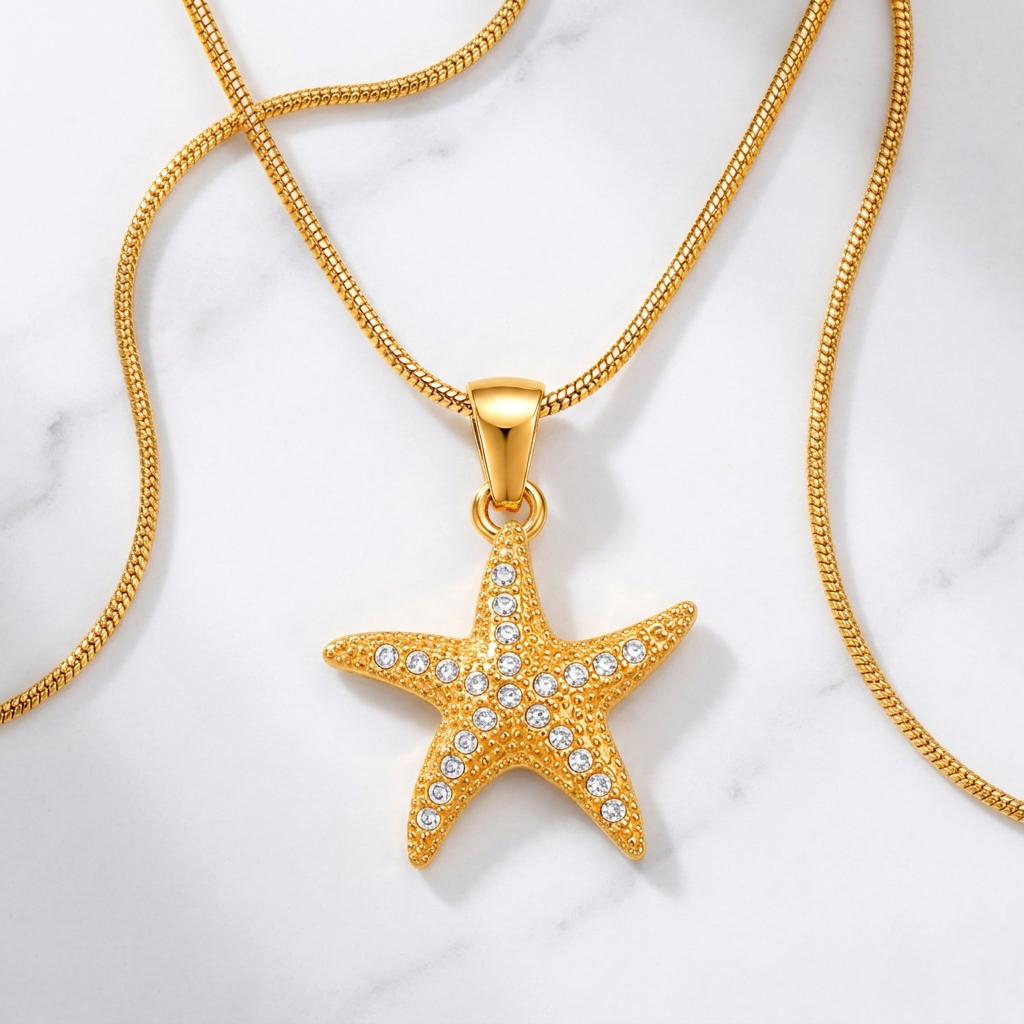 Ocean Sparkle STARFISH Necklace | Gold-Tone - For Women | Includes: Necklace