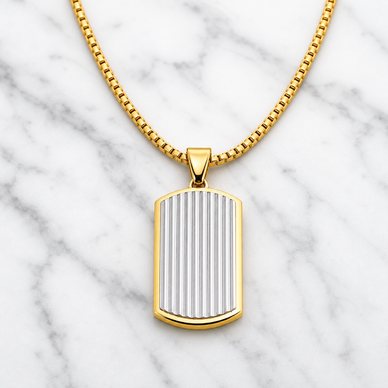 Ultra Posh D-Tag Silverline Golden Necklace | 18K PVD REAL Gold Plated- For Men| Includes: Necklace