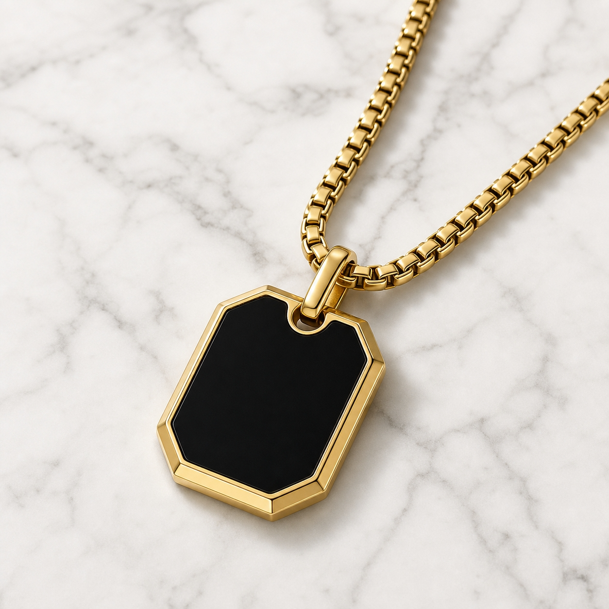 Ultra Posh Black Hexa Pendant Golden Necklace | 18K PVD REAL Gold Plated- For Men| Includes: Necklace