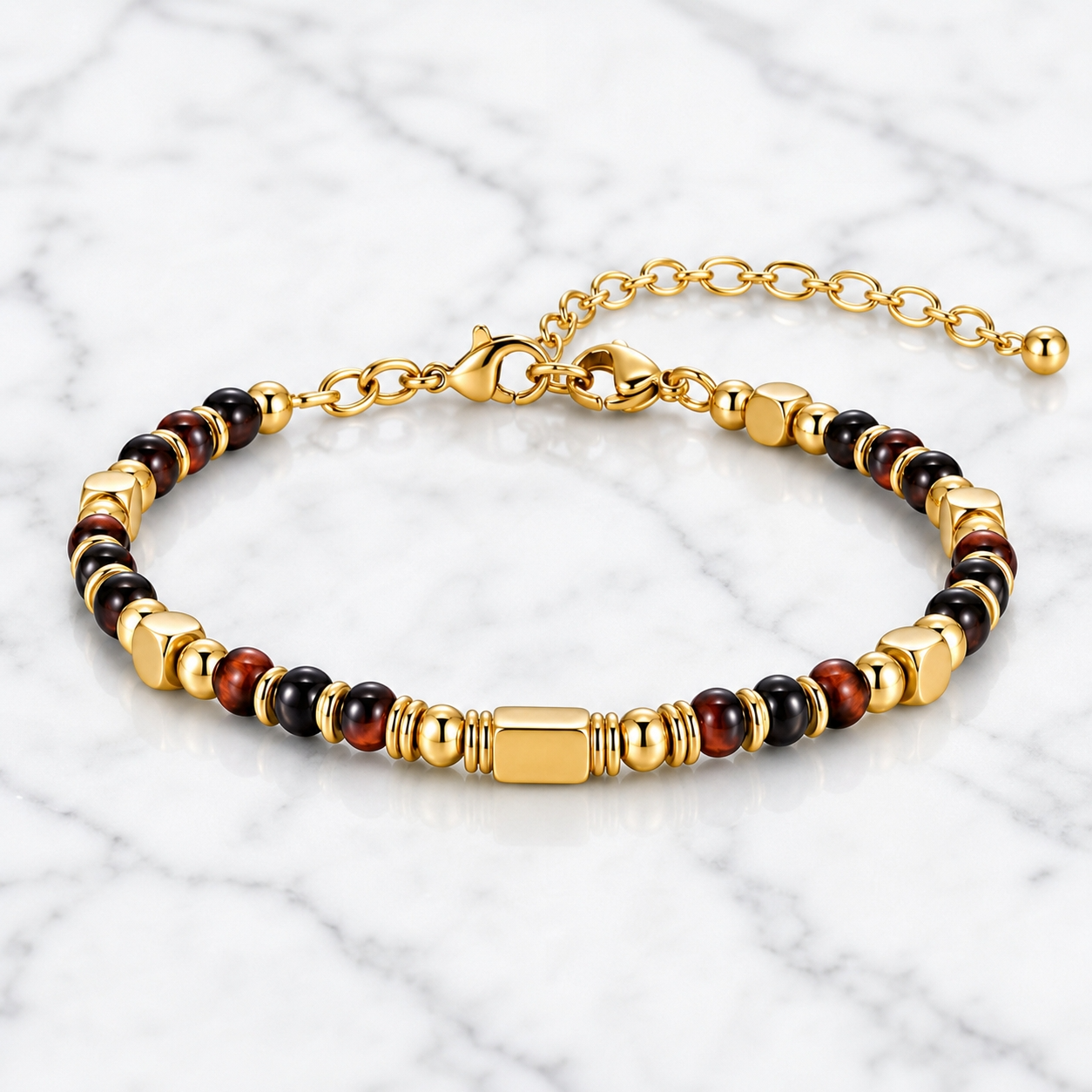 Ultra Rich Red Tiger Eye Stone Flexi Bracelet | 18K PVD Gold Plated- For Men | Includes: Bracelet