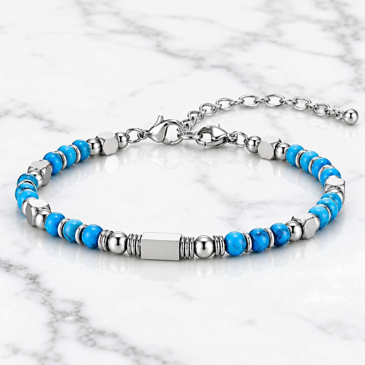 Ultra Rich Turquoise Stone Flexi Bracelet | TITANIUM Steel- For Men | Includes: Bracelet
