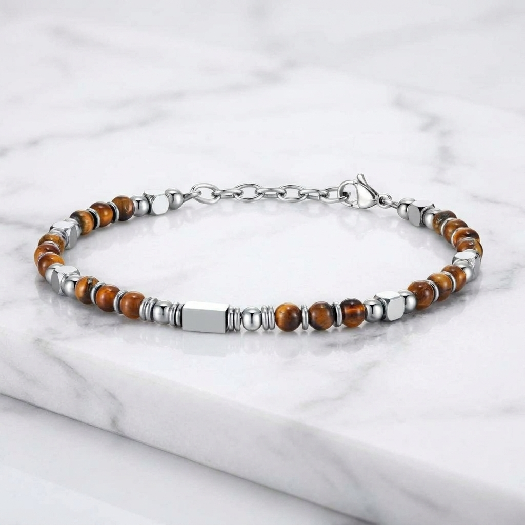 Ultra Rich Tiger Eye Stone Flexi Bracelet | TITANIUM Steel- For Men | Includes: Bracelet