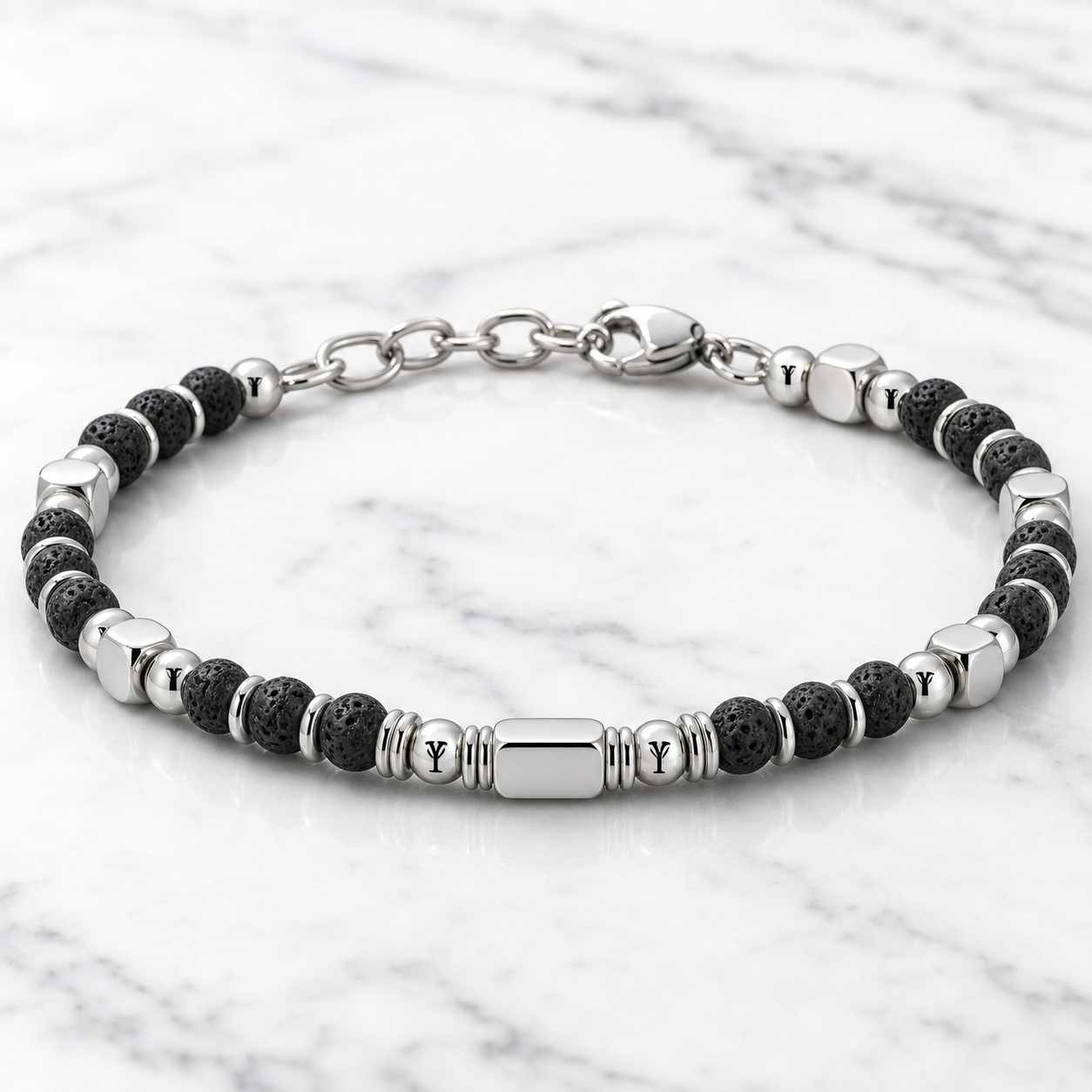 Ultra Rich Real Lava Stone Flexi Bracelet | TITANIUM Steel- For Men | Includes: Bracelet