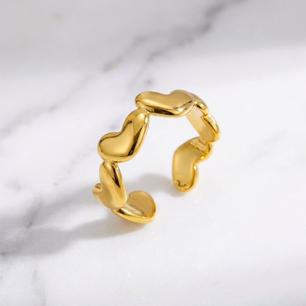 Multi-Heart Solid Flexi Size Ring | 18K PVD Gold Plated- For Women | Includes: Ring