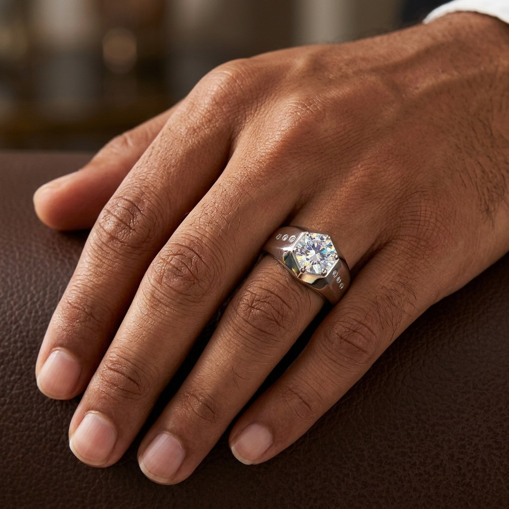 Squared Silverish Solitire Clear Zircon Ring | PVD Plated– For Men | Includes: Ring