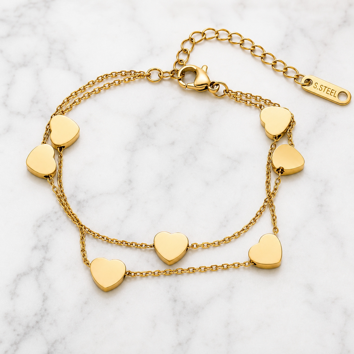 Sweetheart DOUBLE-LAYER HEART Bracelet | Gold-Tone - For Women | Includes: Bracelet
