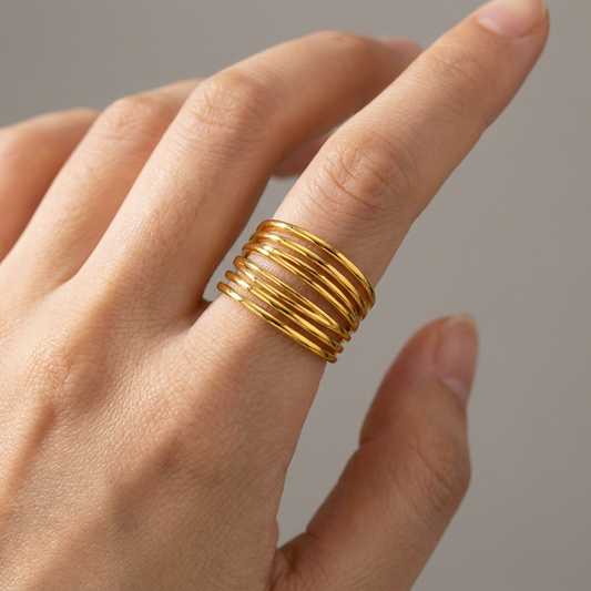 Multi-Layer Plain Line Flexi Size Ring | 18K PVD Gold Plated- For Women | Includes: Ring