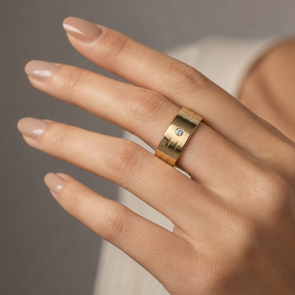 Solitire Mini Zircon Titanium Steel Golden Ring | 18K Real Gold PVD Plated– For Women | Includes: Ring