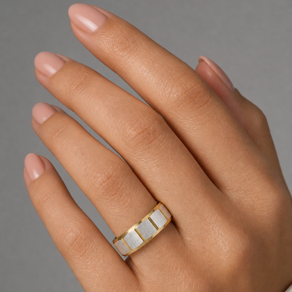 Everyday Textured Designer Golden STEEL Ring | 18K PVD Gold Plated- For Women | Includes: Ring