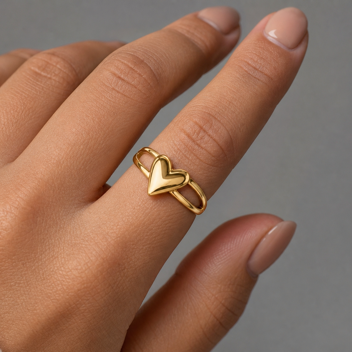 Dule Line tilted Heart Flexi Size Ring | 18K PVD Gold Plated- For Women | Includes: Ring