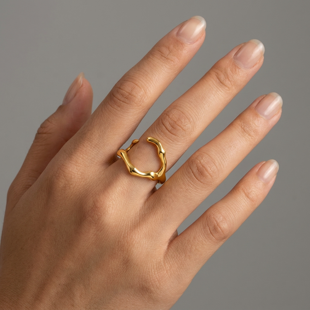 Ultra Edge Organic Branch Flexi Size Ring | 18K PVD Gold Plated- For Women | Includes: Ring